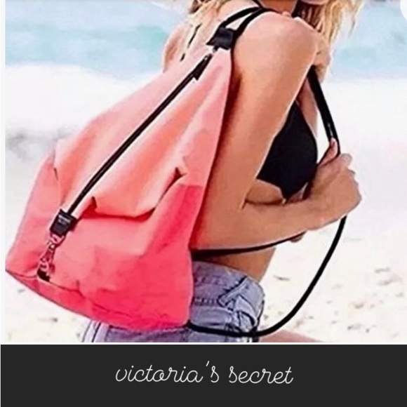 Victoria’s Secret Limited Edition Pink Peach Canvas Color Block Backpack NEW - Picture 1 of 12
